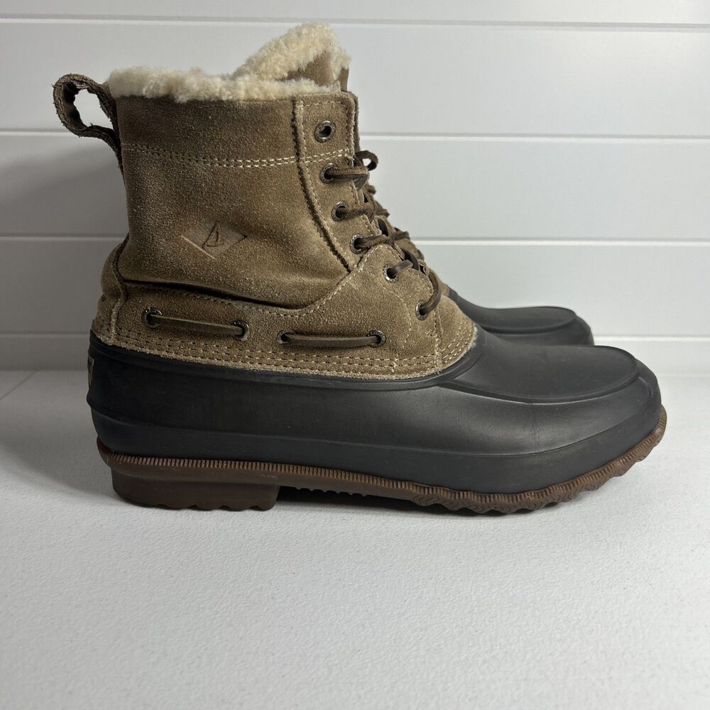 Sperry Men’s Duck Boots Size 11.5 M Black/Tan Real Fur Suede Decoy